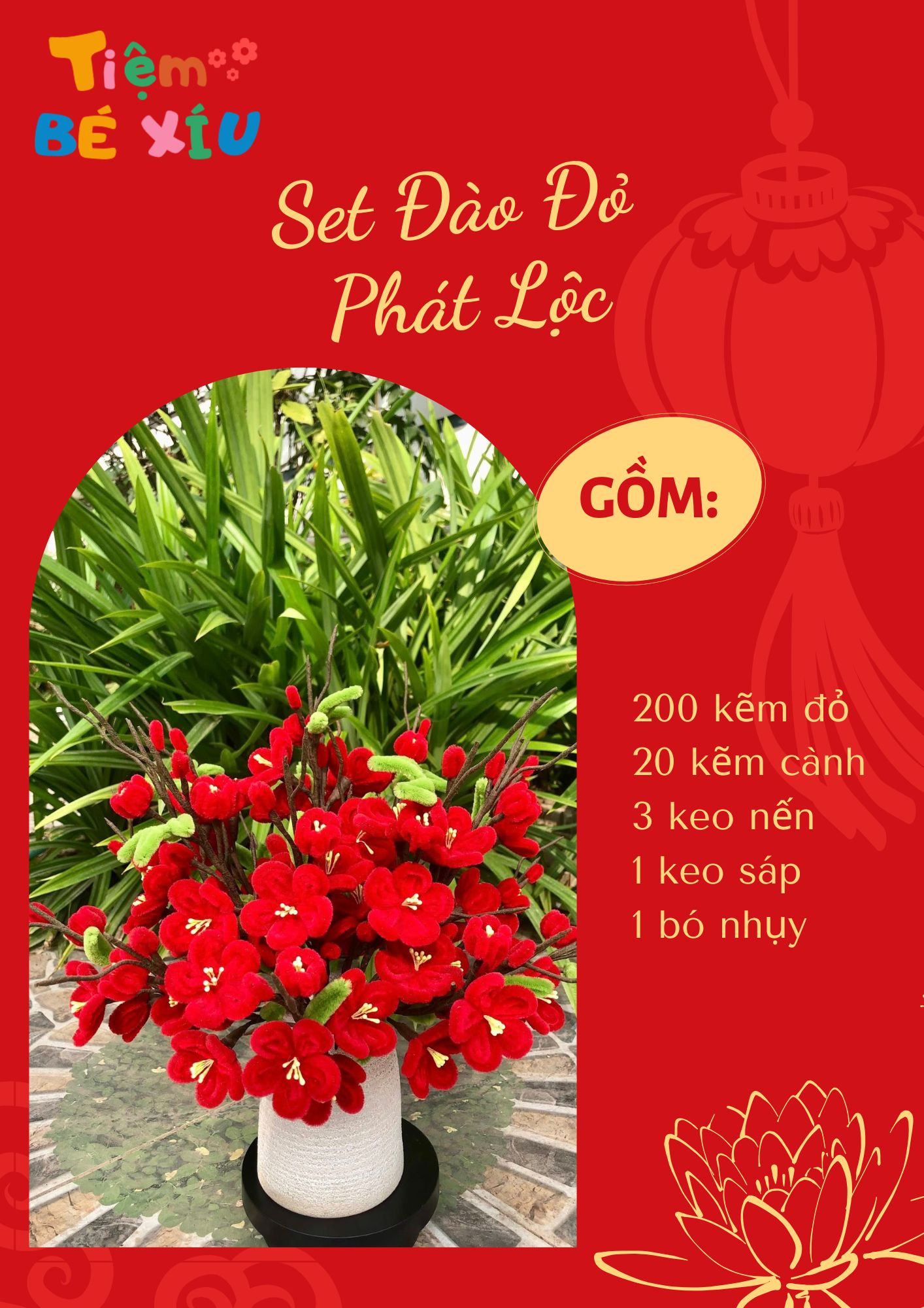 set diy hoa Đào Đỏ kẽm nhung set diy hoa Đào Đỏ kẽm nhung