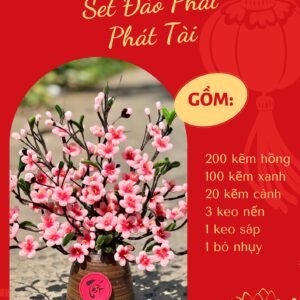 set diy hoa Đào hồng kẽm nhung