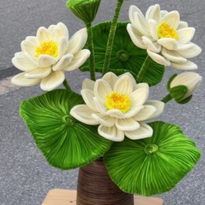 set diy hoa sen trắng tiệm bé xíu kẽm nhung handmade