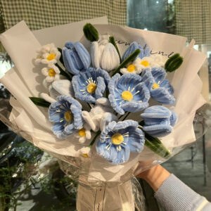 set diy bó hoa mẫu Đơn xanh dương tiệm bé xíu kẽm nhung handmade