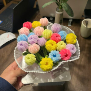 set diy hoa tulip kẽm nhung mini hộp mica cầu vồng tiệm bé xíu handmade tự làm trang trí bàn, quà tặng dễ thương